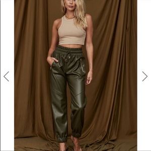 Presley Olive Vegan Leather Joggers- XS. Brand new!